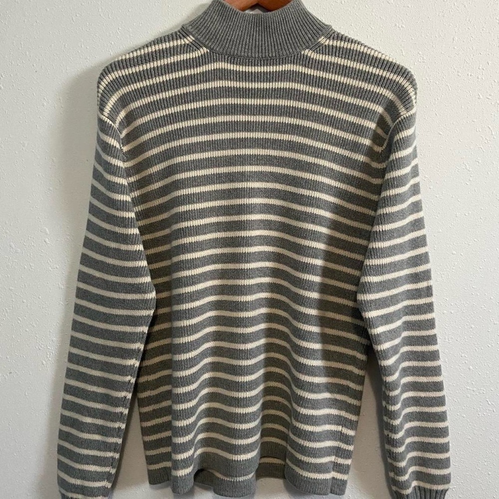GAP gray & white knit striped mockneck sweater - Picture 3 of 7